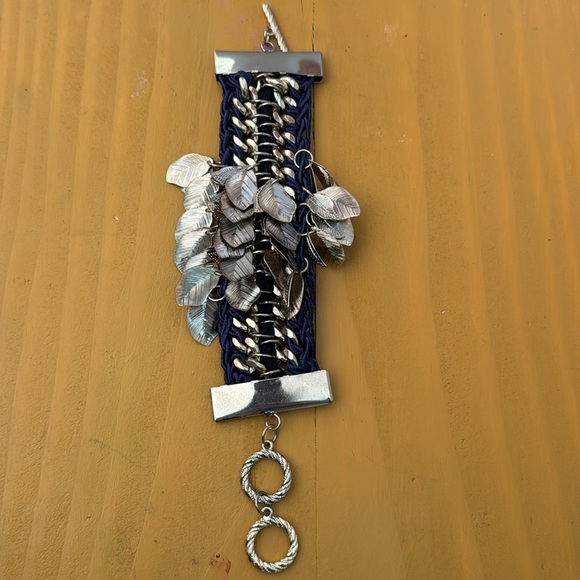 Mia collection Blue Gold Chunky Rope Leaves Dangle Statement Bracelet Boho - Picture 3 of 3